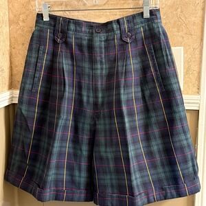 Vintage Berthamel Sport Navy Plaid‎ Shorts Womens Size 14 High Waist Pleated